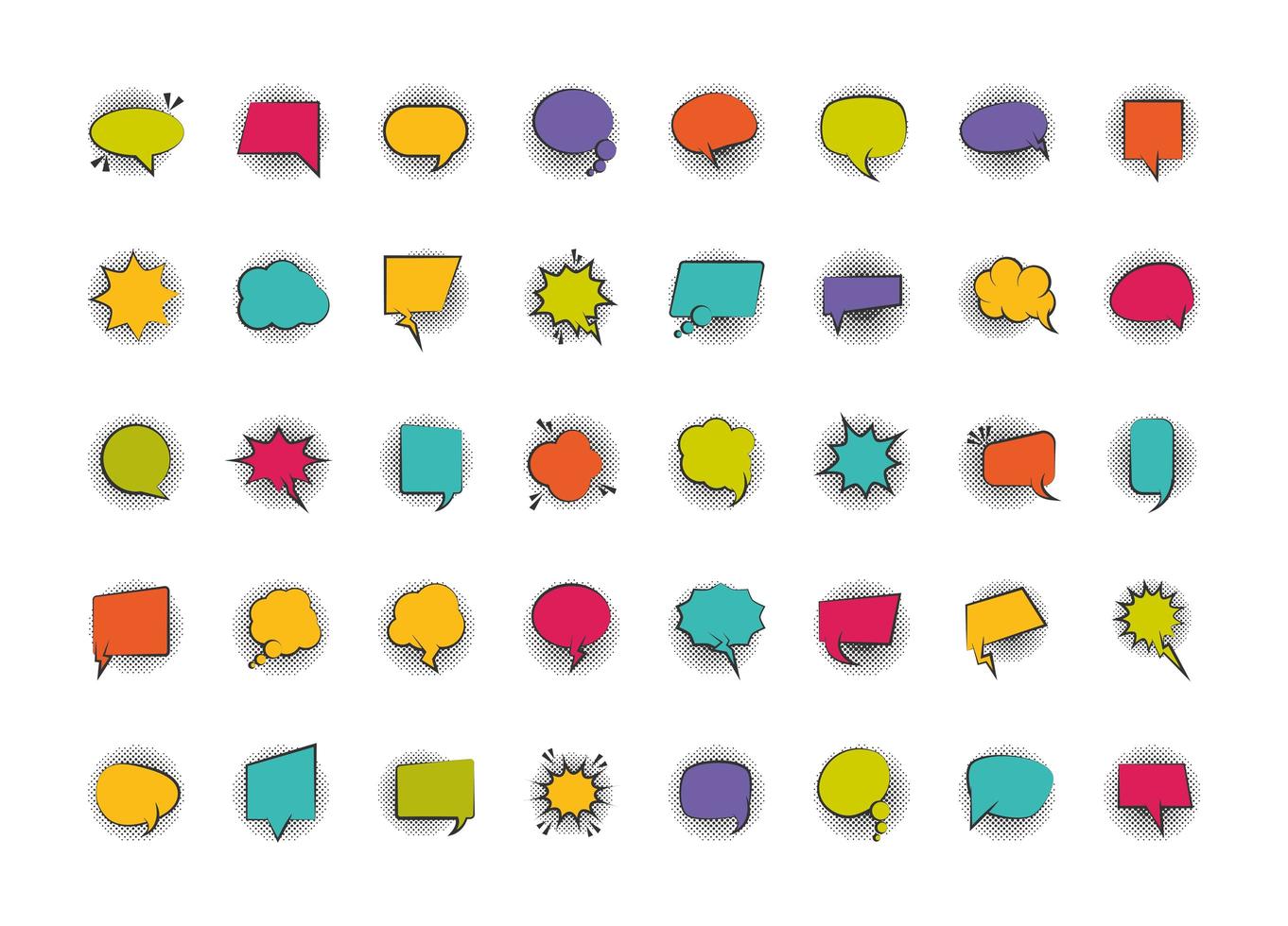 pop art retro comic empty speech bubbles halftone style flat icons set vector