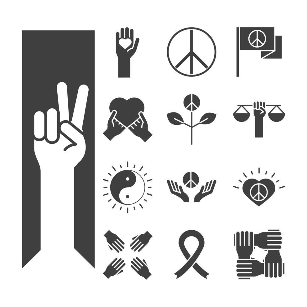 Los iconos de la línea del día de los derechos humanos establecen el diseño incluido manos paloma libro corazón vector
