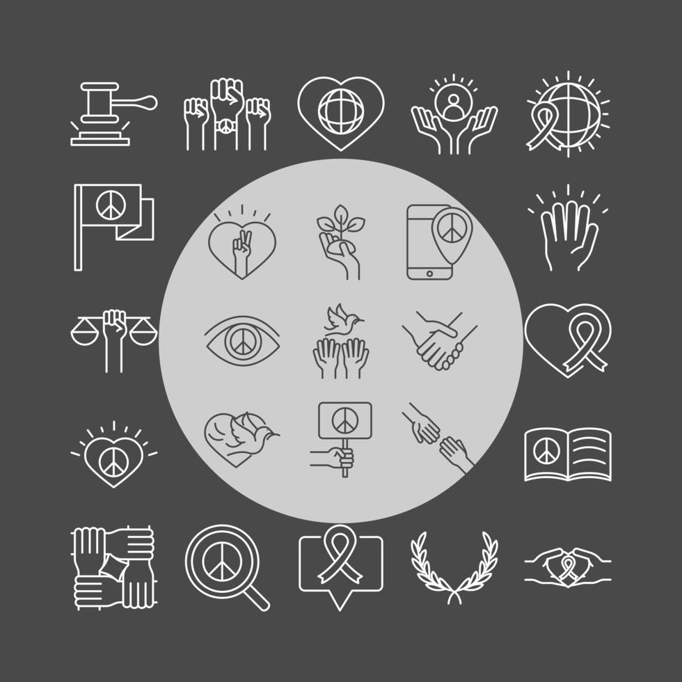 human rights day line icons set design included law hands heart book placard vector