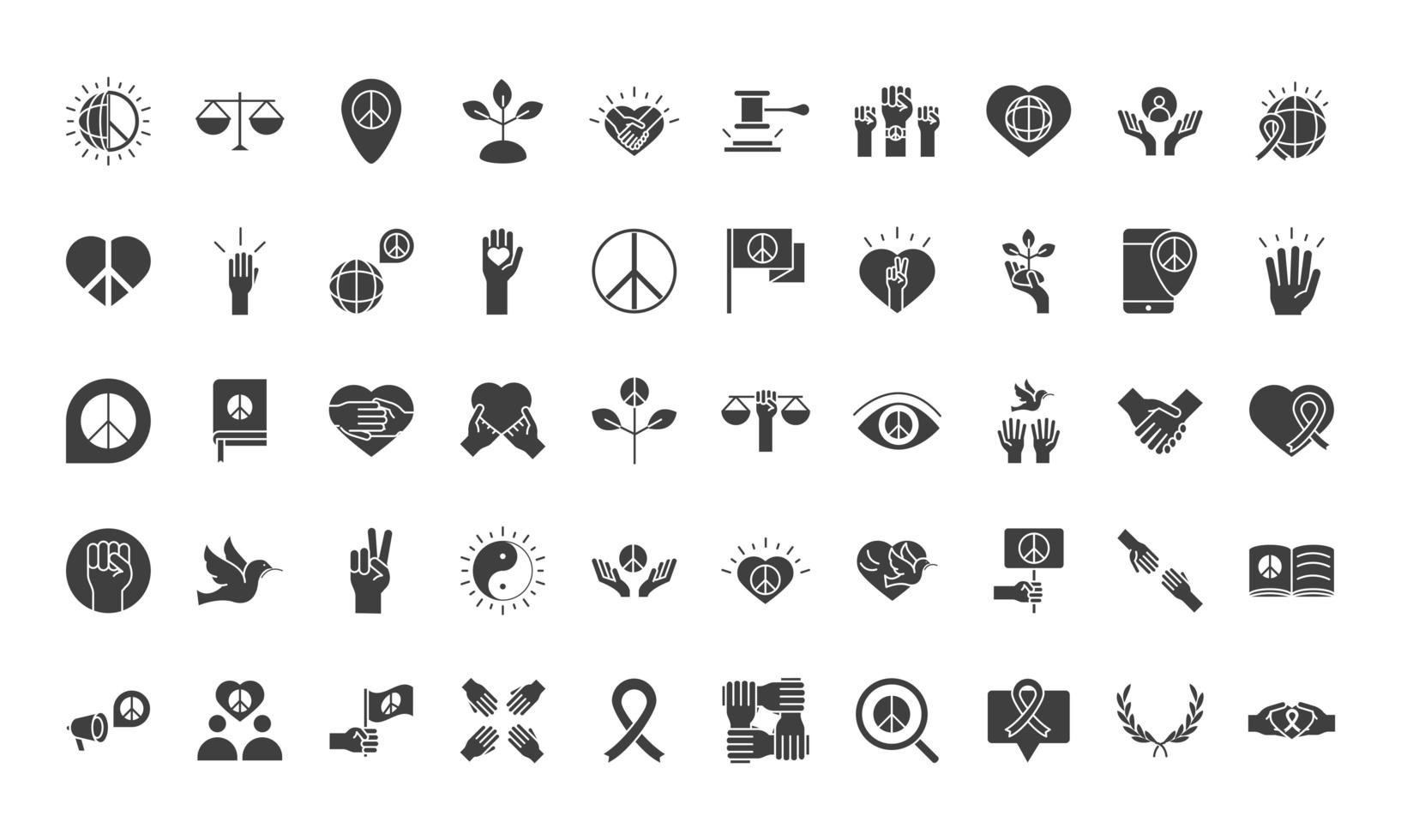 human rights day line icons set design included world love peace hands message vector