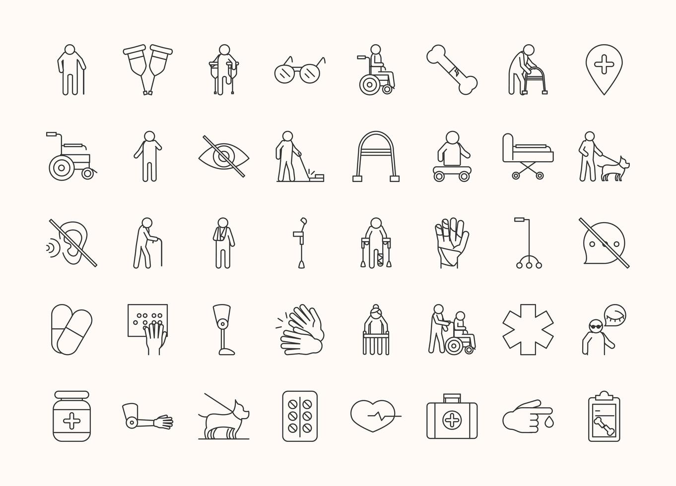world disability day handicapped or disabled people linear icons set design vector
