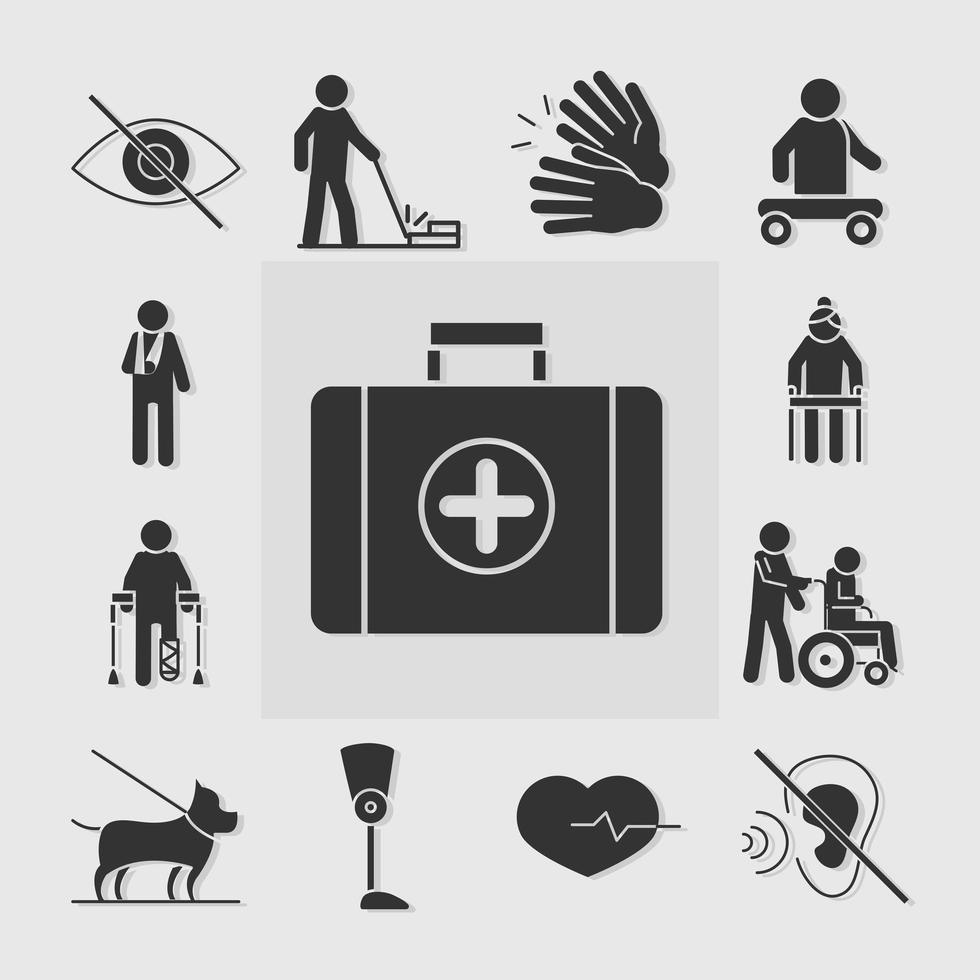 world disability day silhouette icons collection design vector