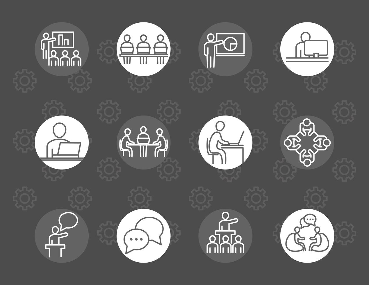 coworking office business teamwork space line icons design vector