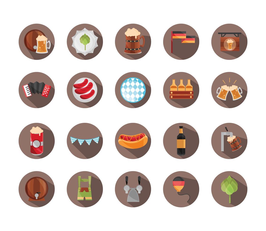 oktoberfest beer festival celebration german traditional block flat icons set vector