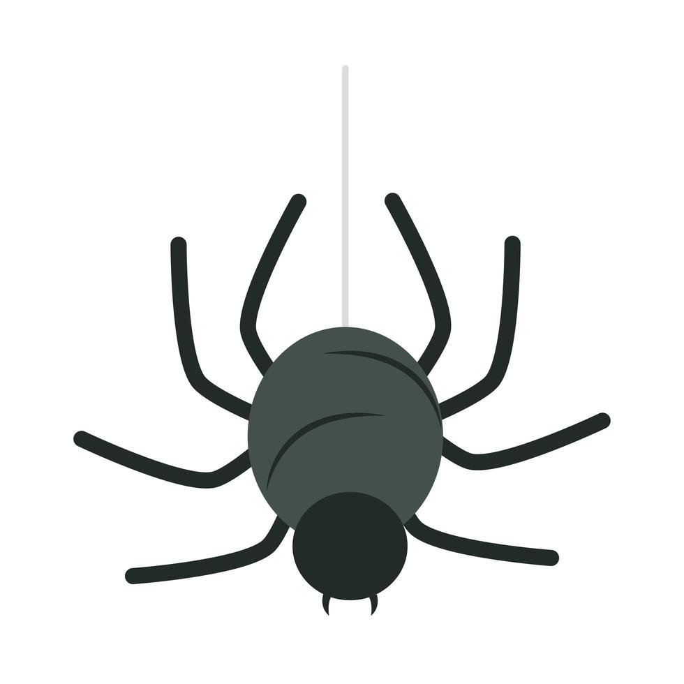 Feliz halloween araña negra colgante truco o trato celebración de fiestas diseño de icono plano vector