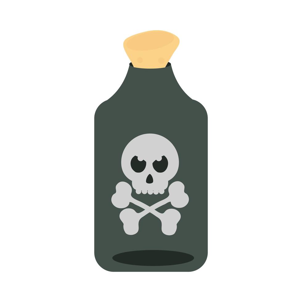 Feliz halloween botella de poción con calavera espeluznante truco o trato celebración de fiesta diseño de icono plano vector