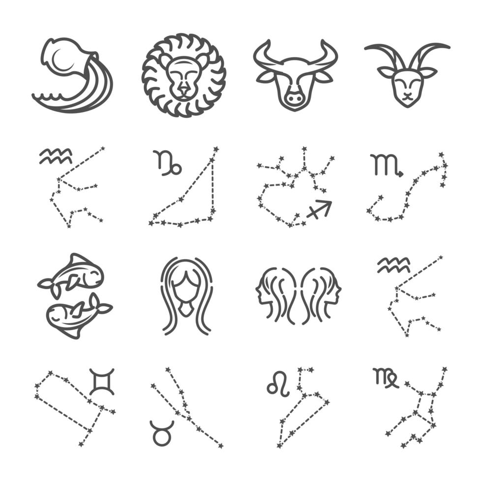 zodiac astrology horoscope calendar constellation capricorn leo taurus gemini icons collection line style vector