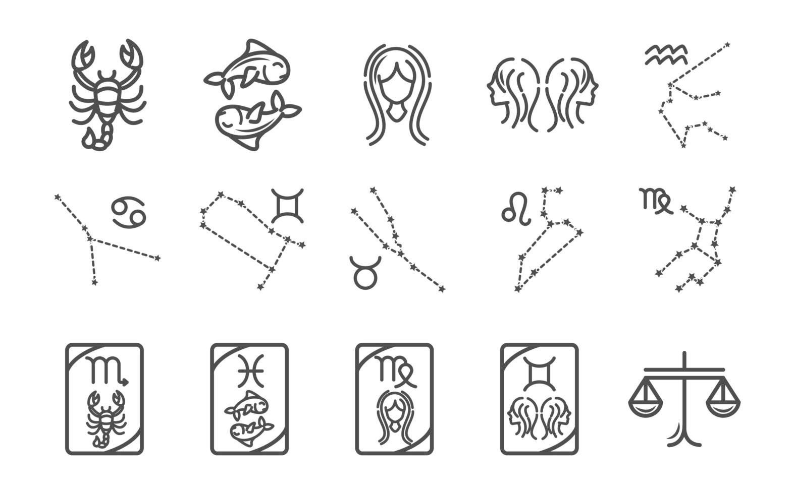 zodiac astrology horoscope calendar constellation scorpio pisces virgo gemini libra icons collection line style vector