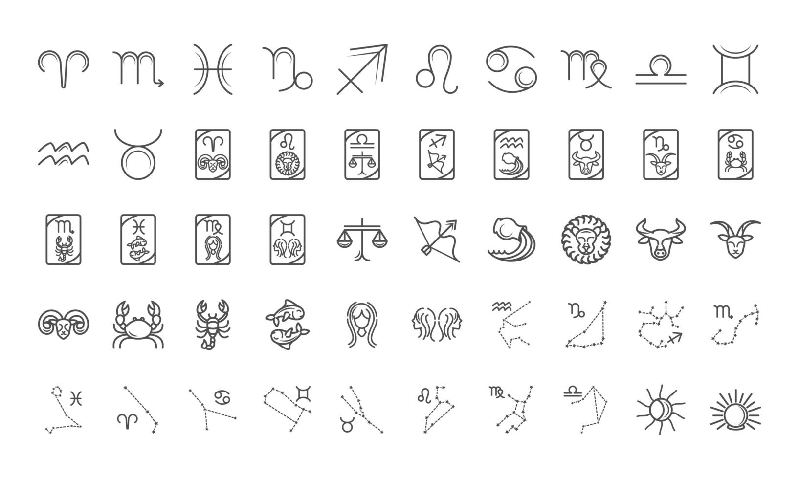 zodíaco astrología horóscopo calendario constelación colección de iconos estilo de línea vector