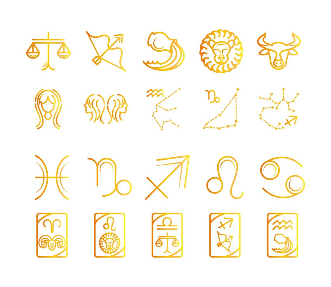 zodiac astrology horoscope calendar constellation aries sagittarius leo libra icons collection gradient style vector