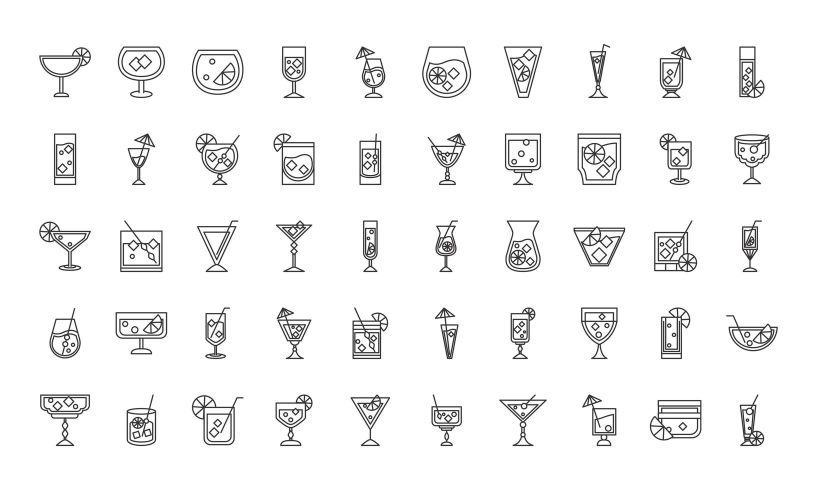 icono de cóctel licor bebidas alcohólicas bebidas vasos de vidrio conjunto de iconos vector