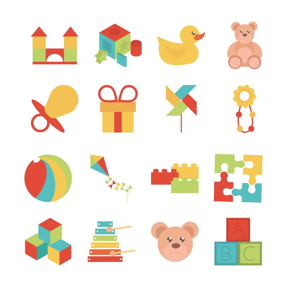 toy object for small children to play flat style cartoon icons set vector