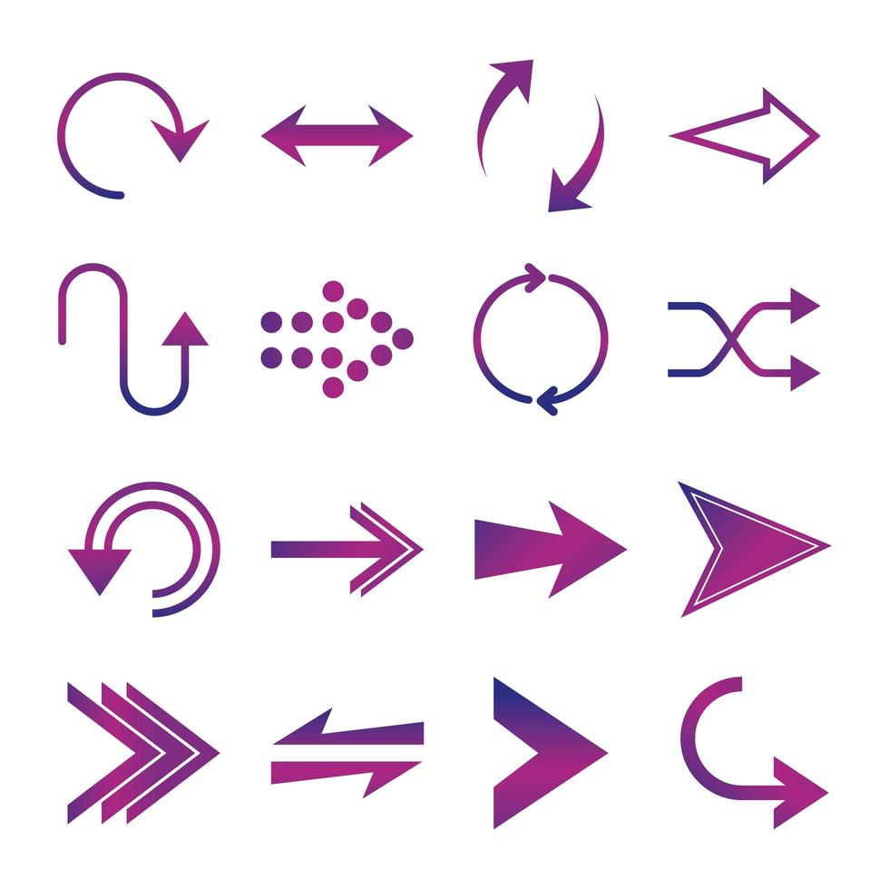 arrows direction guide cursor web navigation icons set gradient style vector