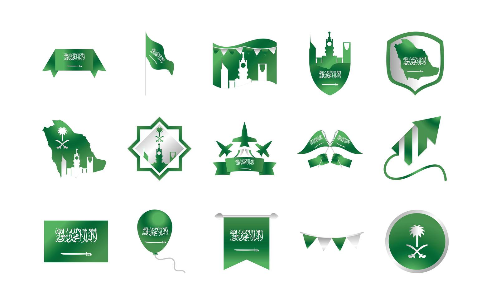 kingdom of saudi arabia national day celebration freedom national icons set gradient style vector