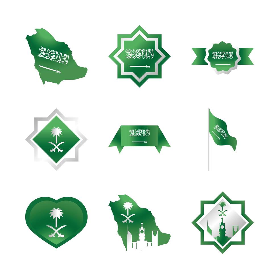 kingdom of saudi arabia national day celebration freedom national icons set gradient style vector