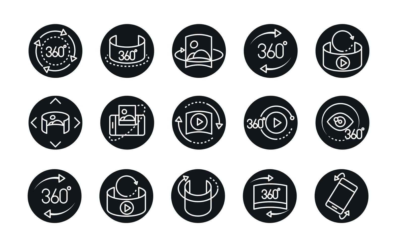 360 degree view virtual tour image panorama linear style icons set design vector