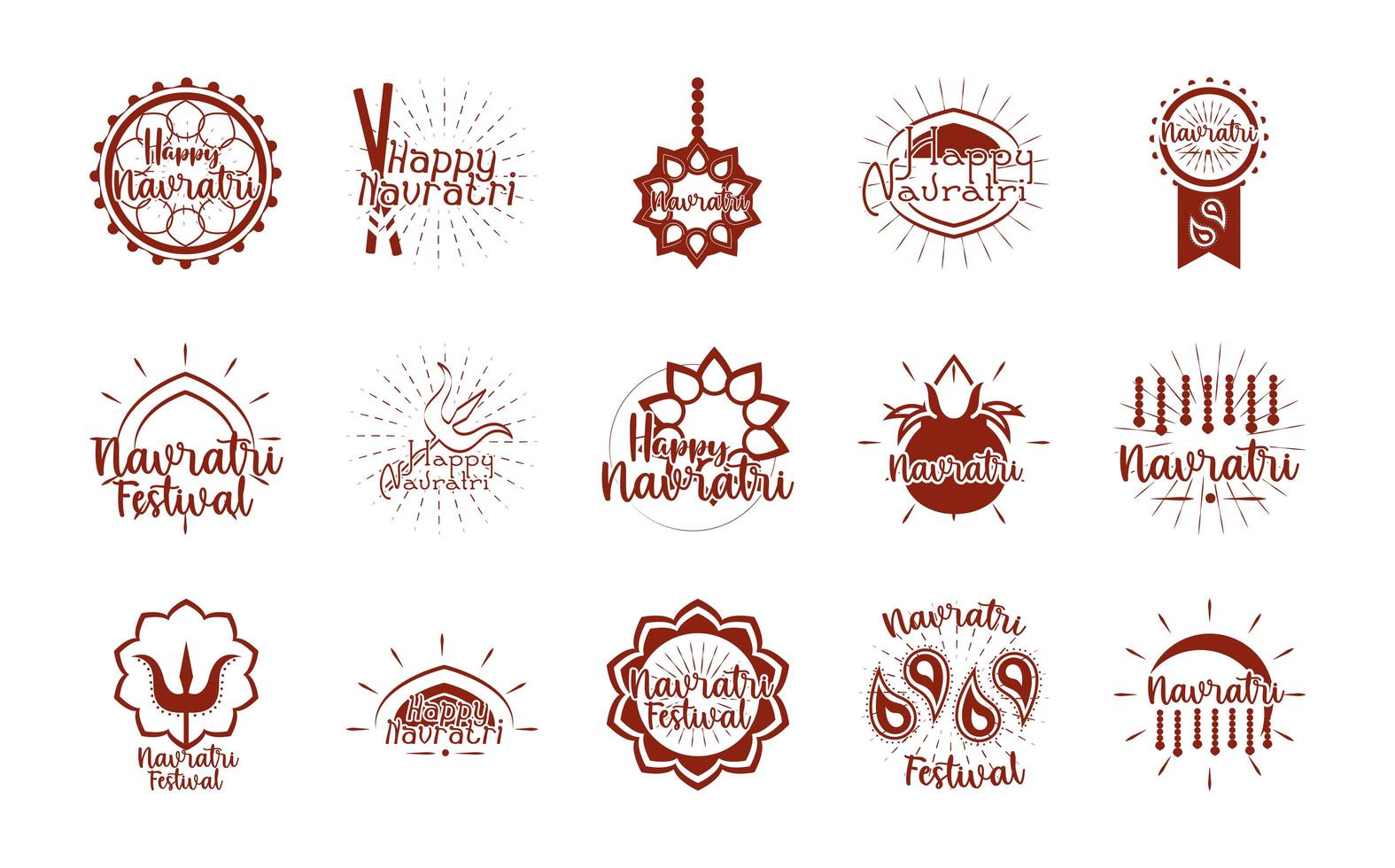 happy navratri indian celebration goddess durga culture traditonal icons set flat style vector