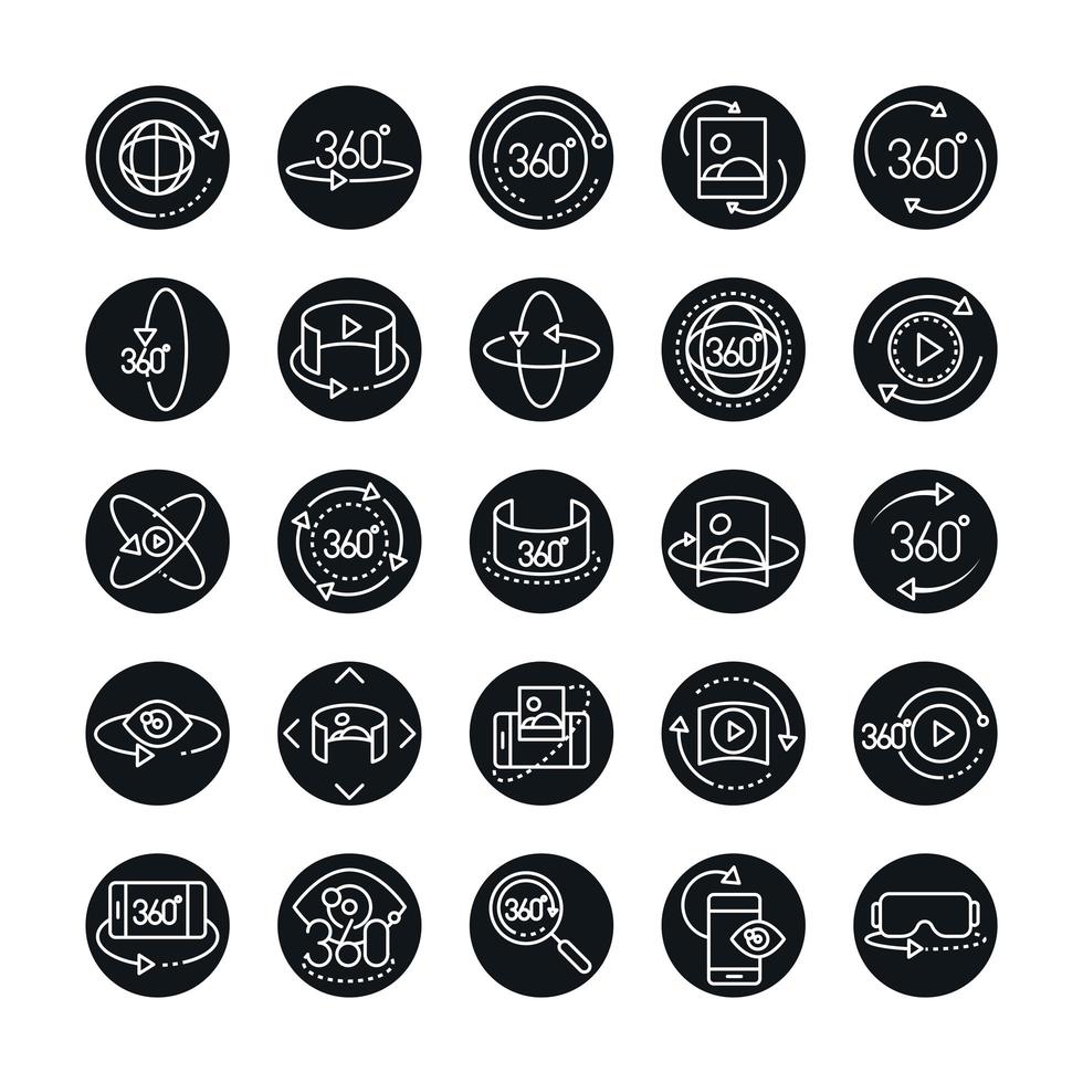 360 degree view virtual tour image panorama linear style icons set design vector