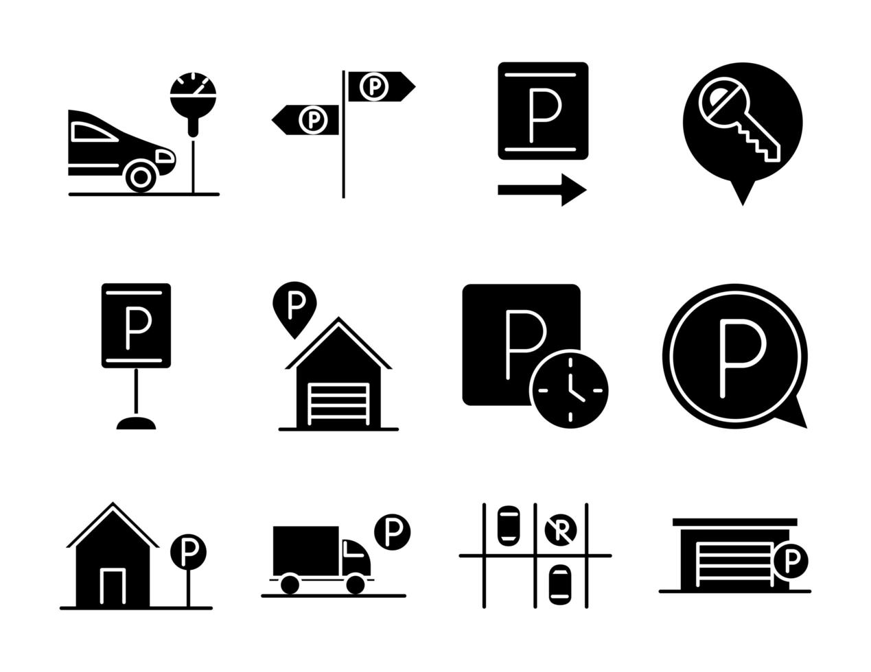 parking transport business line style icons set design vector