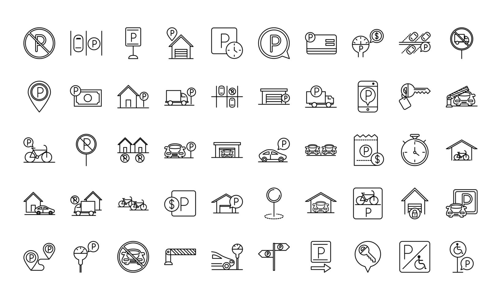 parking transport business line style icons set design vector