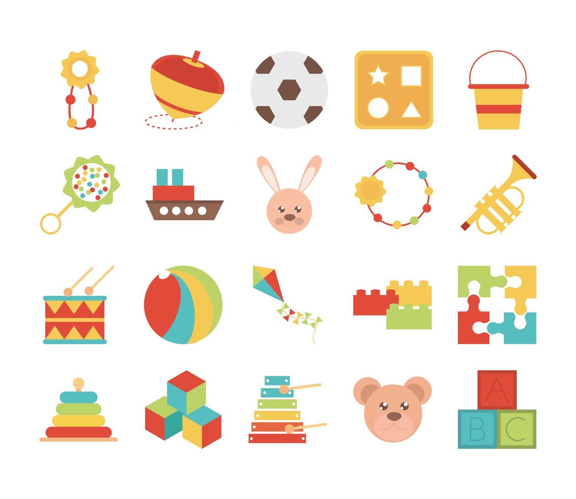 toy object for small children to play flat style cartoon icons set vector