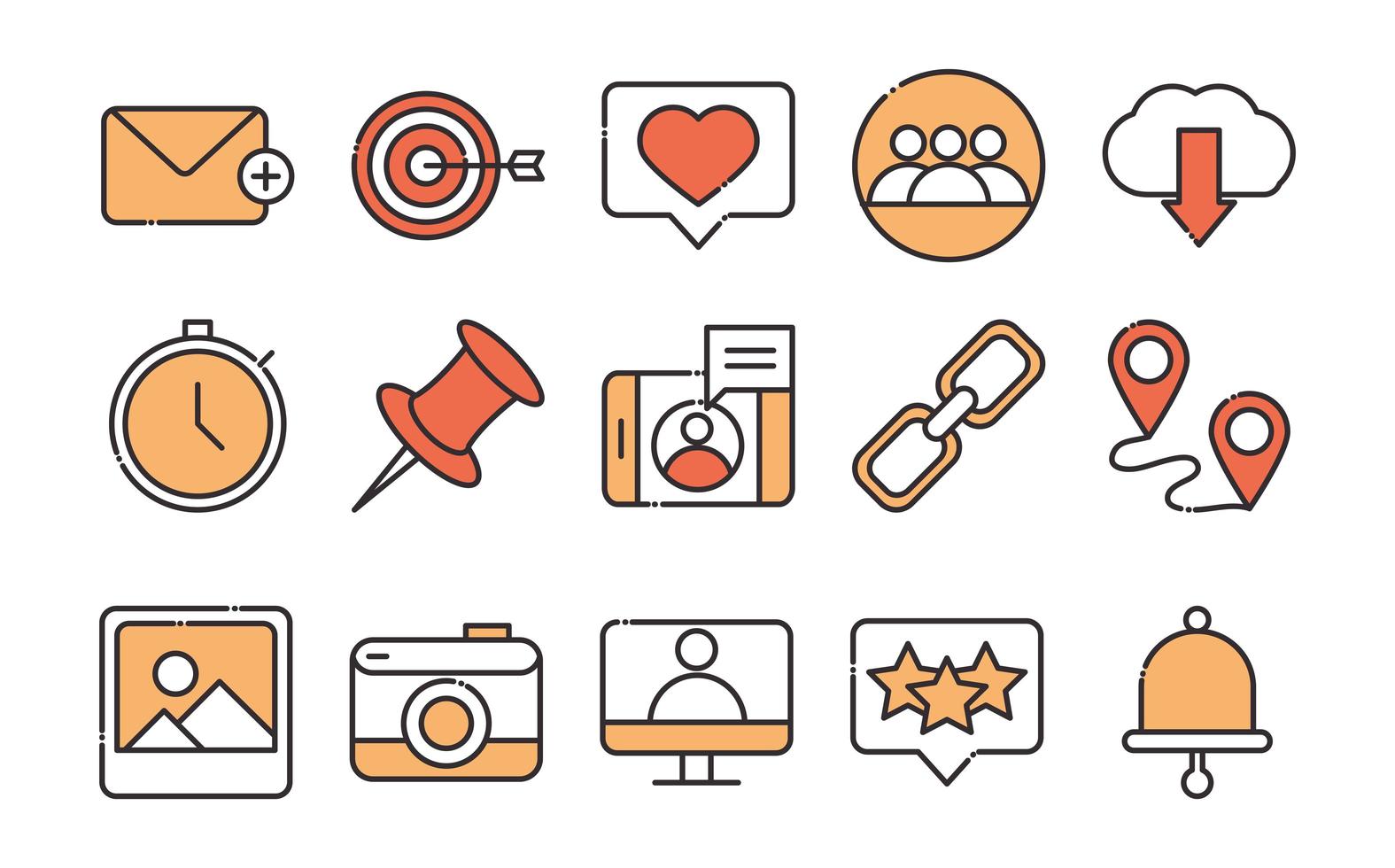 social media digital internet network communicate technology line and fill design icons set vector