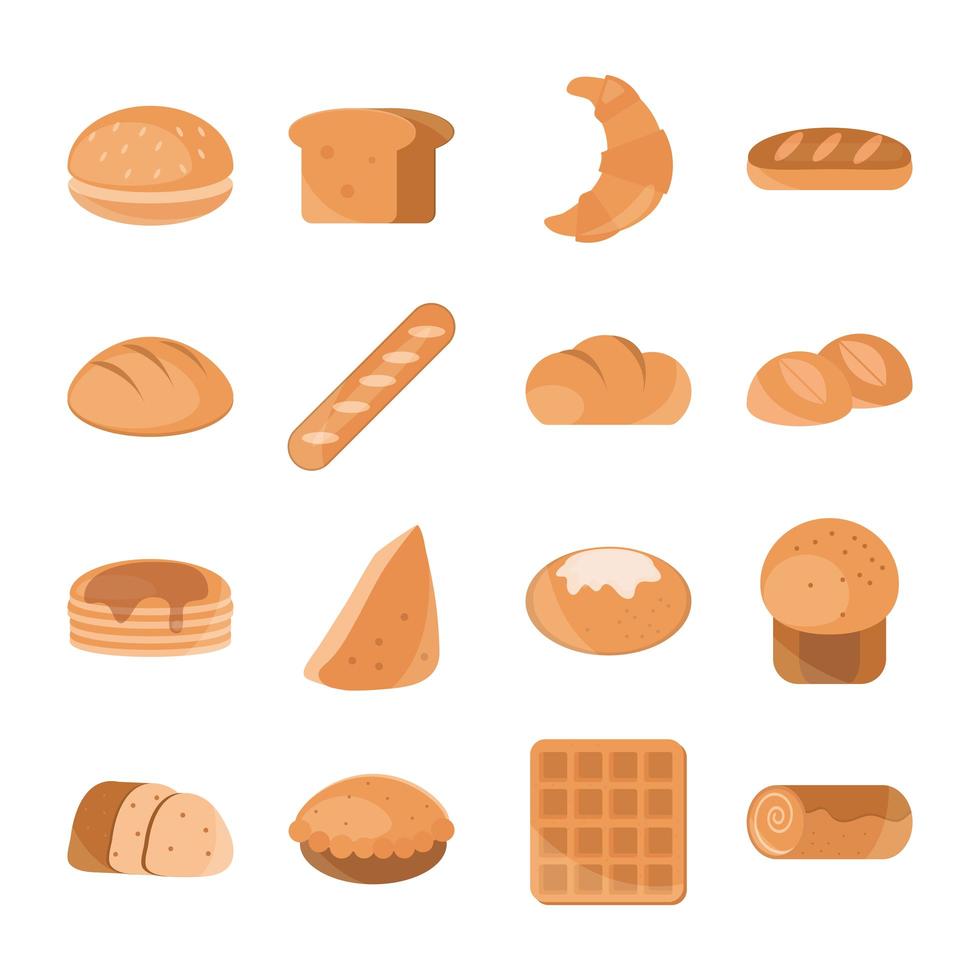 bread menu bakery food product flat style icons set vector