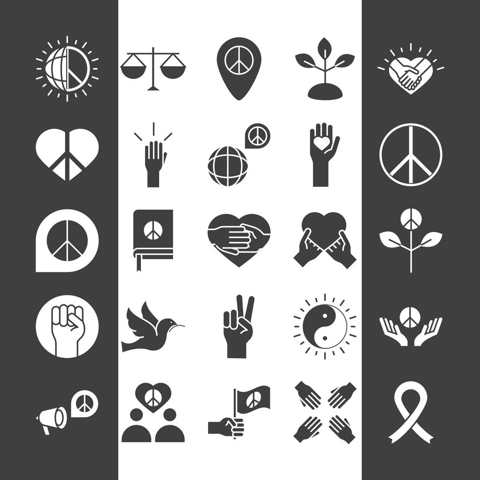 Los iconos de la línea del día de los derechos humanos establecen el diseño incluido la cinta del amor de la paz de la ley mundial vector