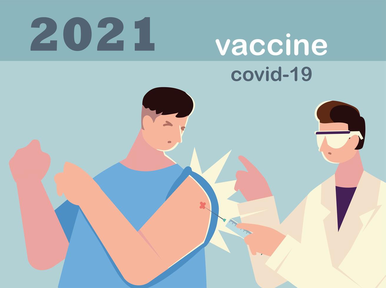 doctor injecting a patient, getting first shot of covid vaccine vector