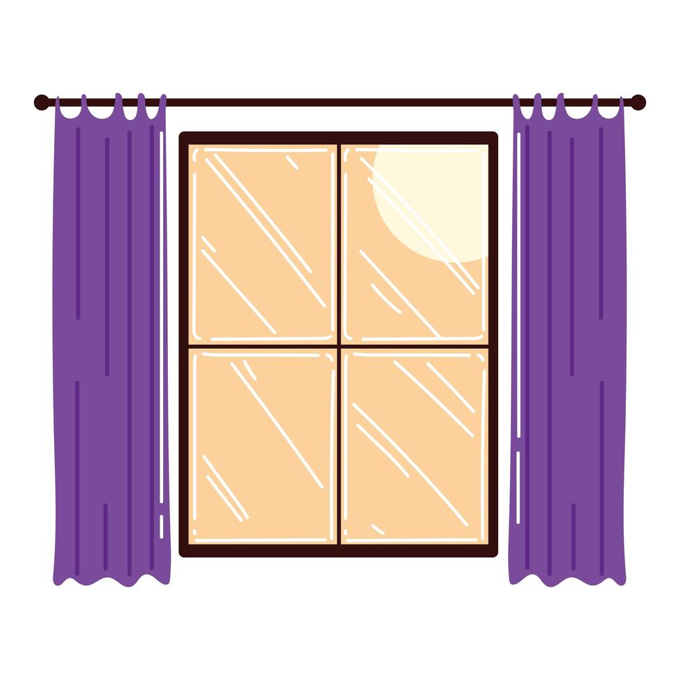 window frame with curtains decoration interior vector