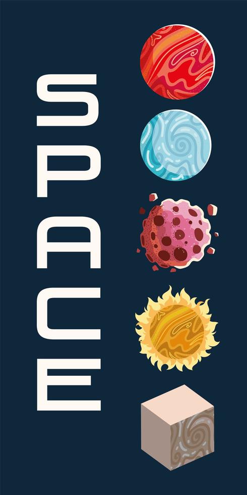 space explore planets sun asteroid galaxy vector