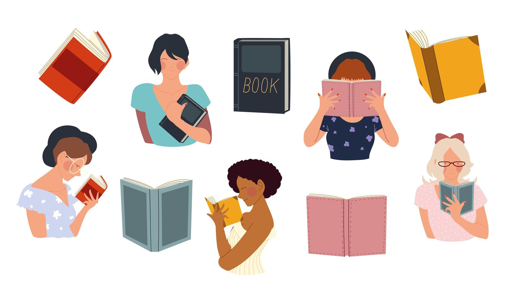 women hold a book in their hands, reading concept vector