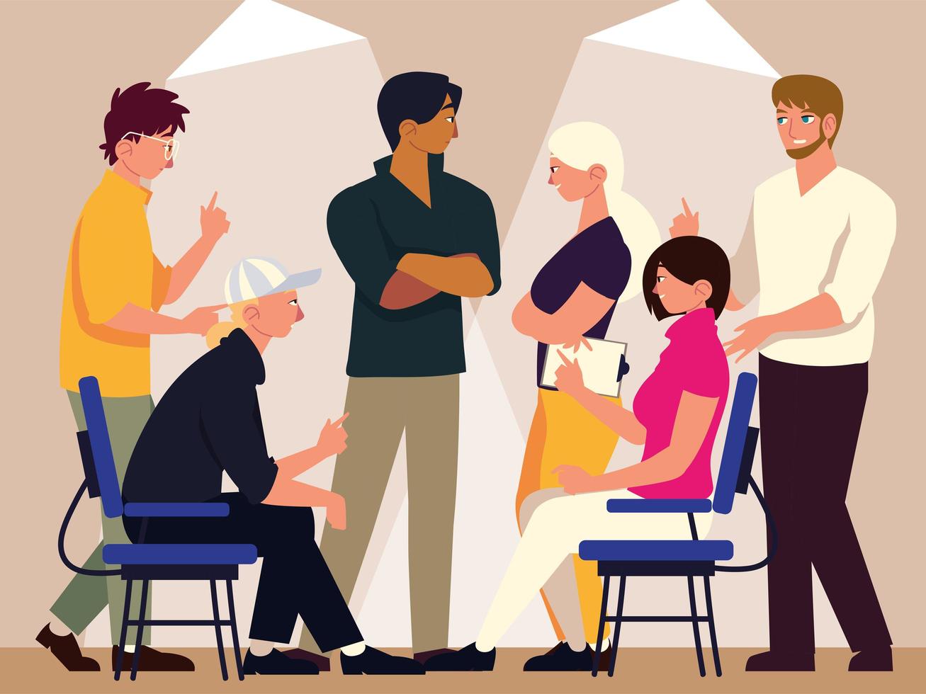 teamwork men and women employee characters working together vector