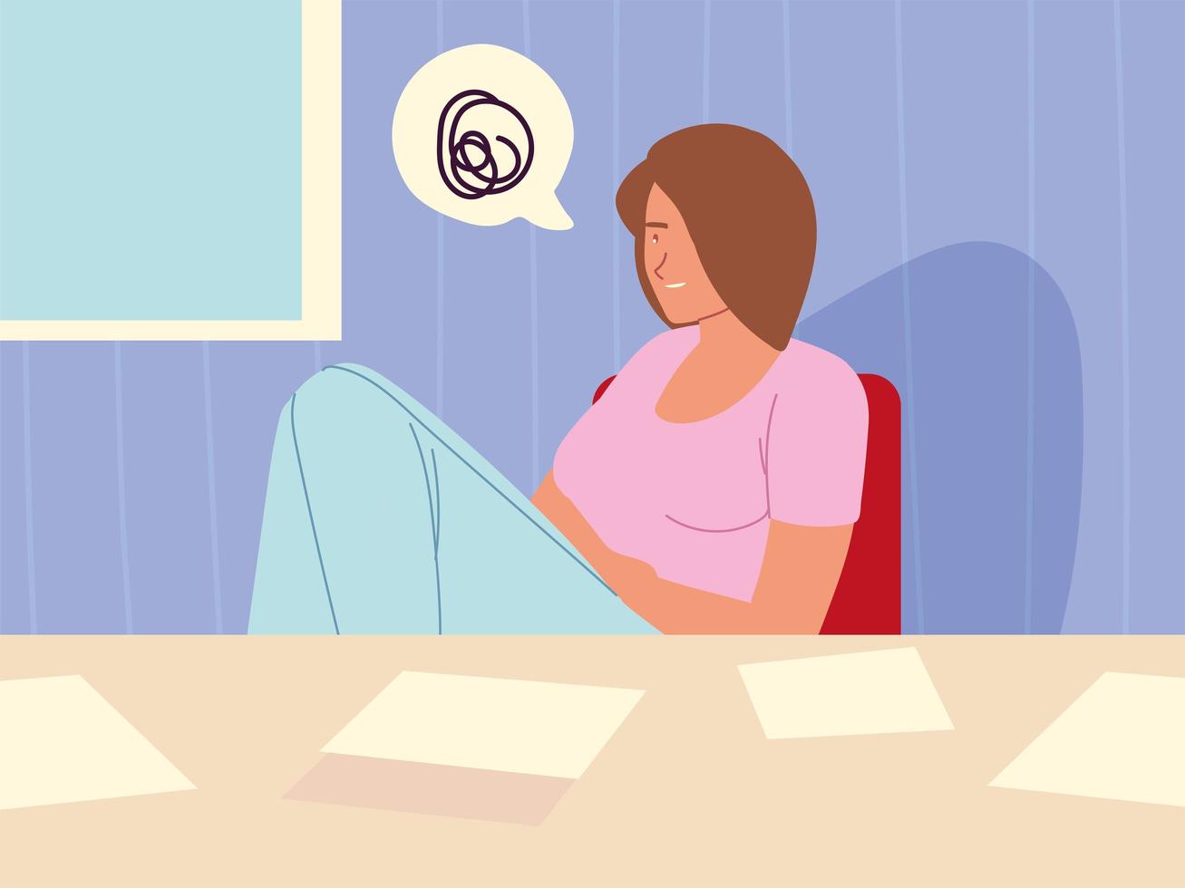 procrastination, woman with paperwork at desk and wasting time vector