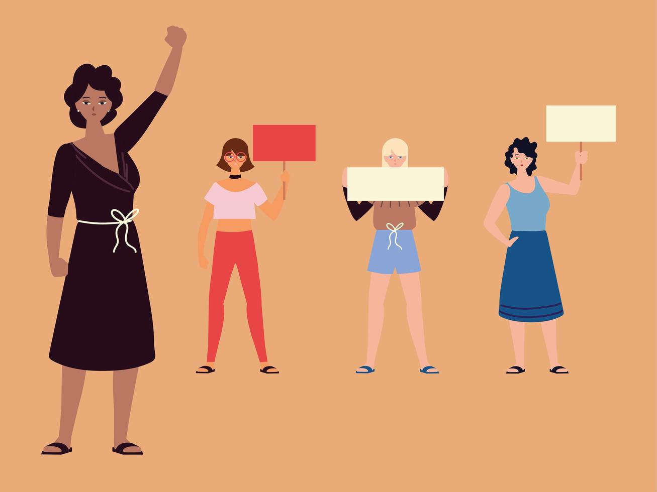 women power group female with protest placards vector