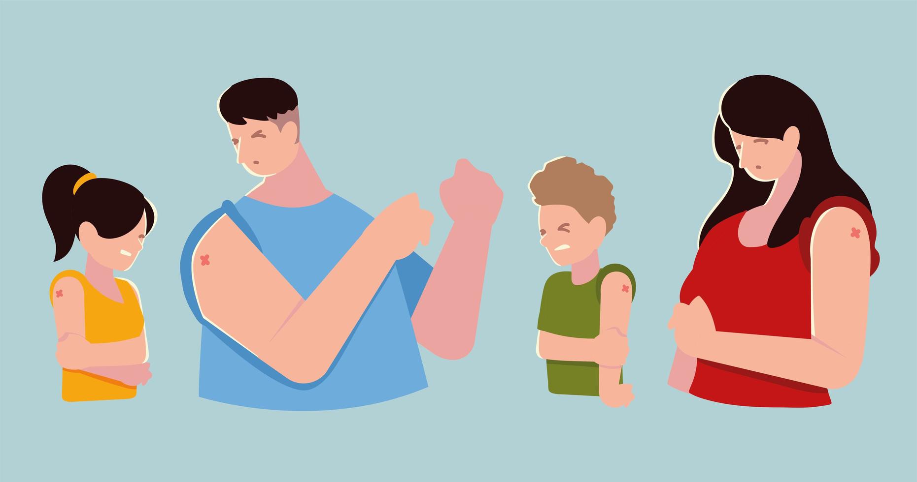 family characters with arm pain after getting the vaccine vector
