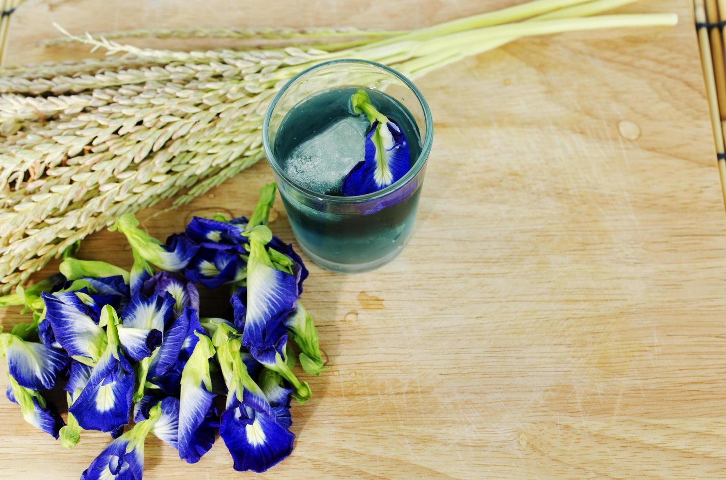bebida azul con flor de guisante de mariposa a base de hierbas foto