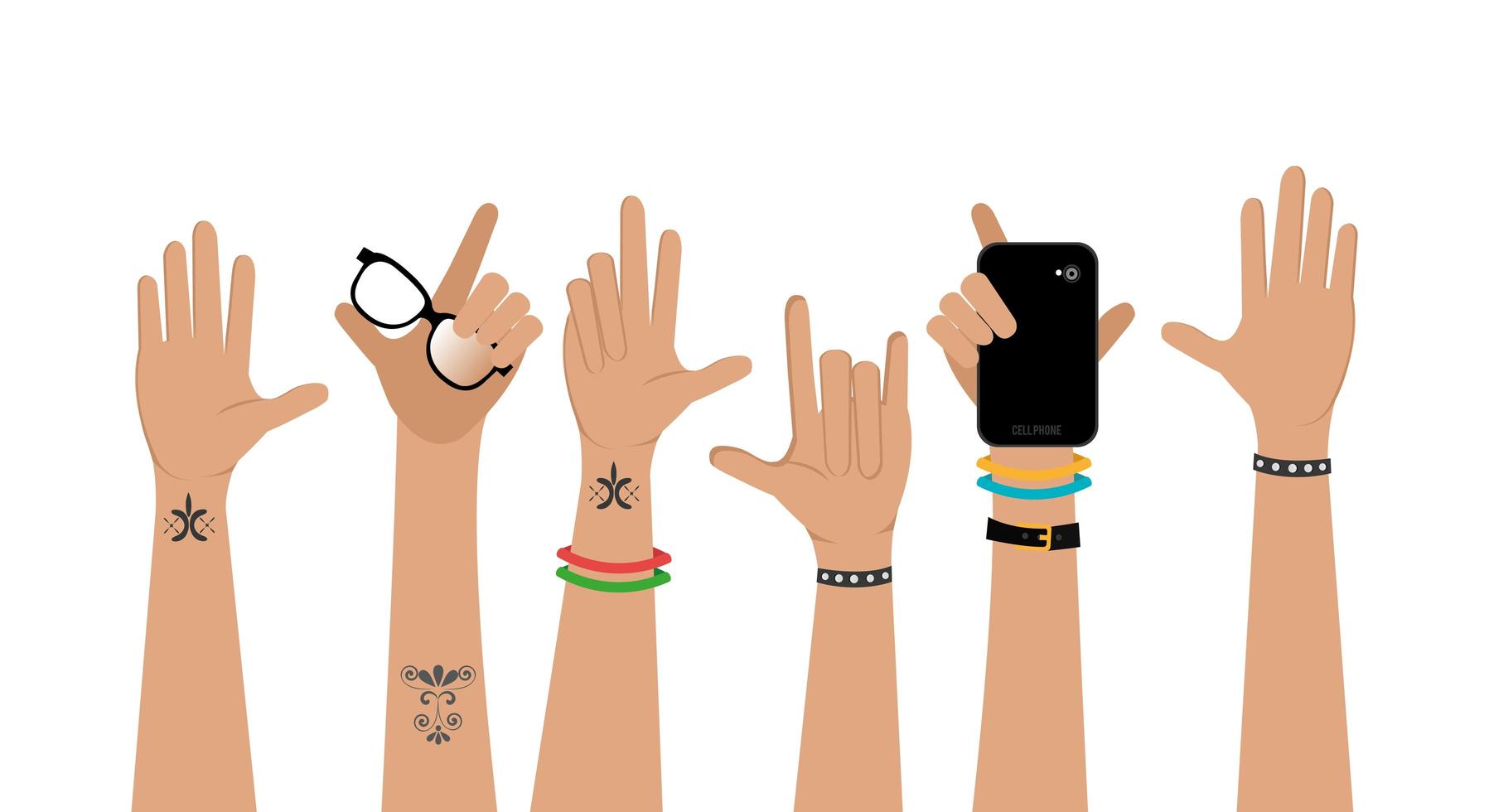 set of hands punk style vector