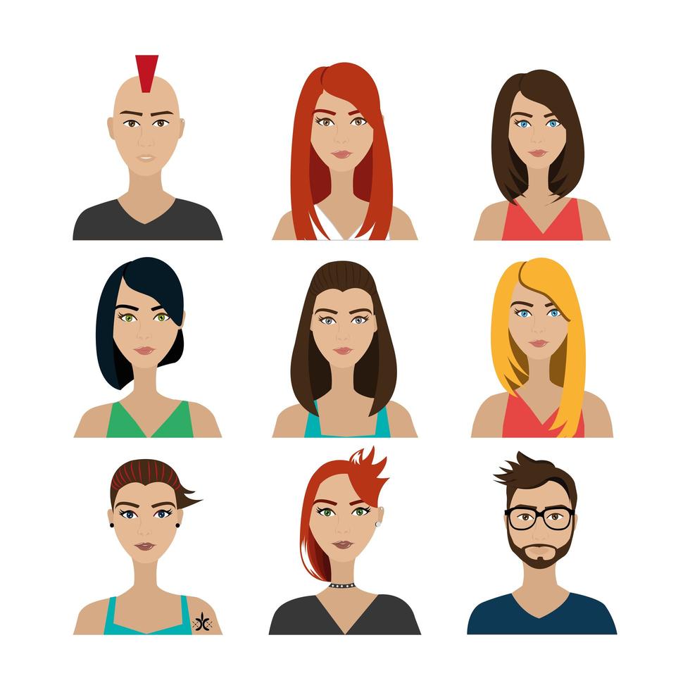 grupo de personas personaje de avatar de estilo punk vector