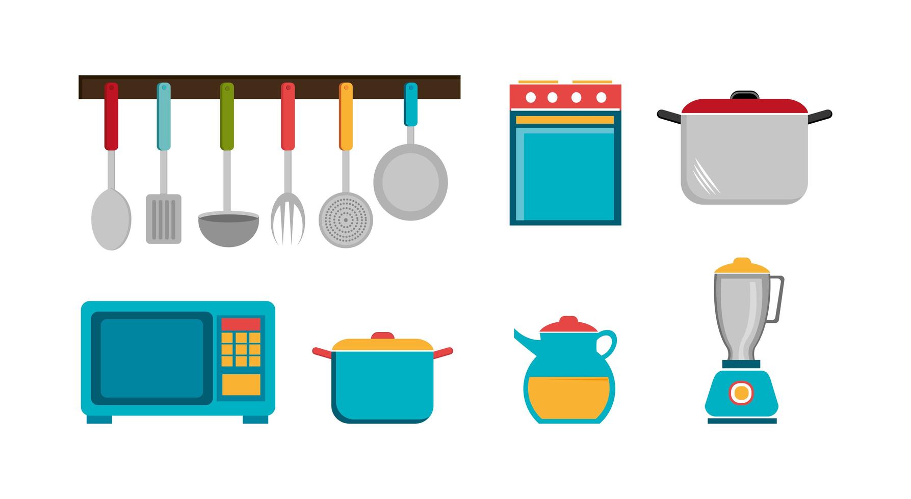 set cutlery with pot and icons vector