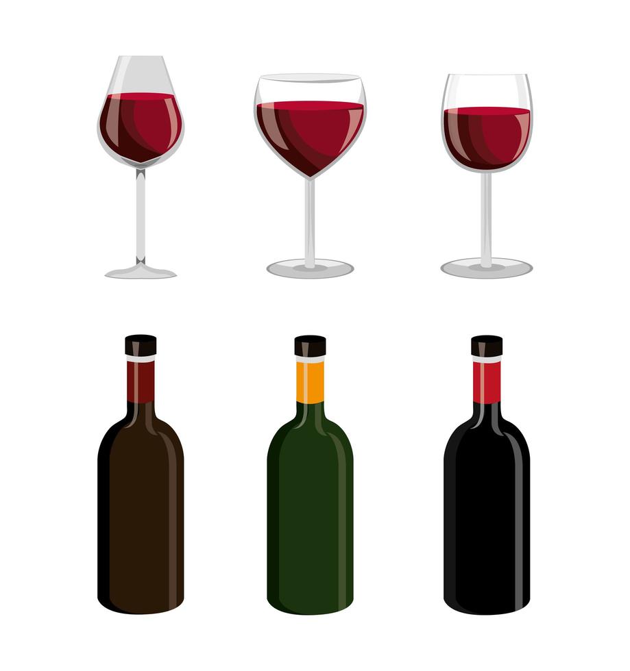 paquete de vino con iconos de conjunto vector