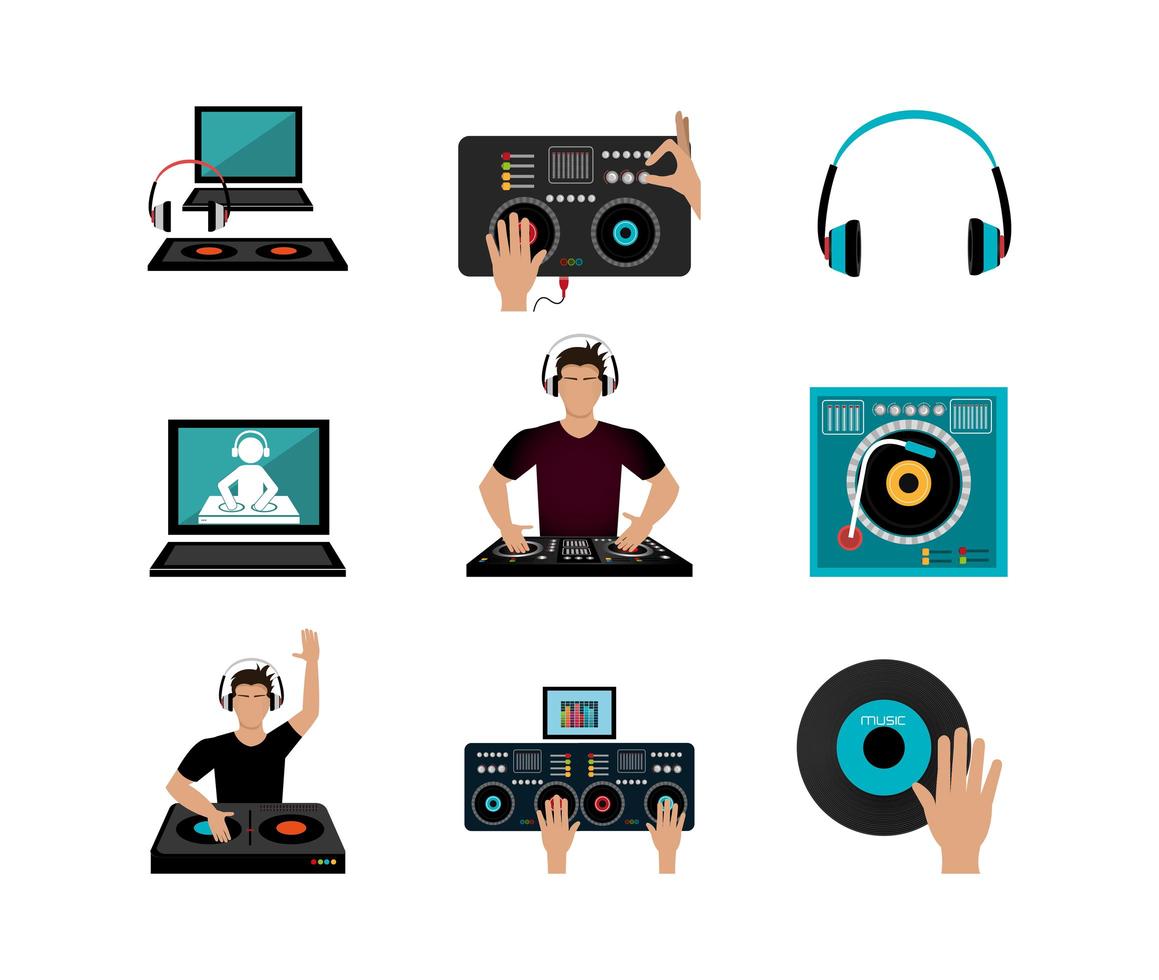 bundle dj music set icons vector