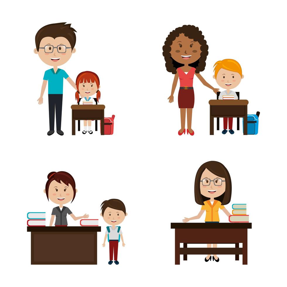 group of little students with teachers vector