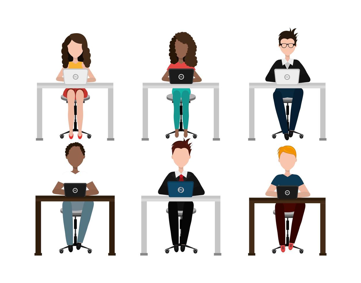 group of business people in desk with laptop vector