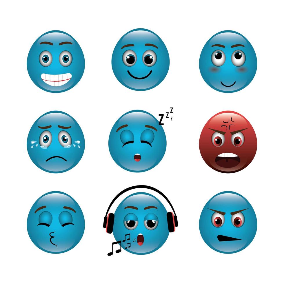 paquete de emoticonos con expresiones. vector