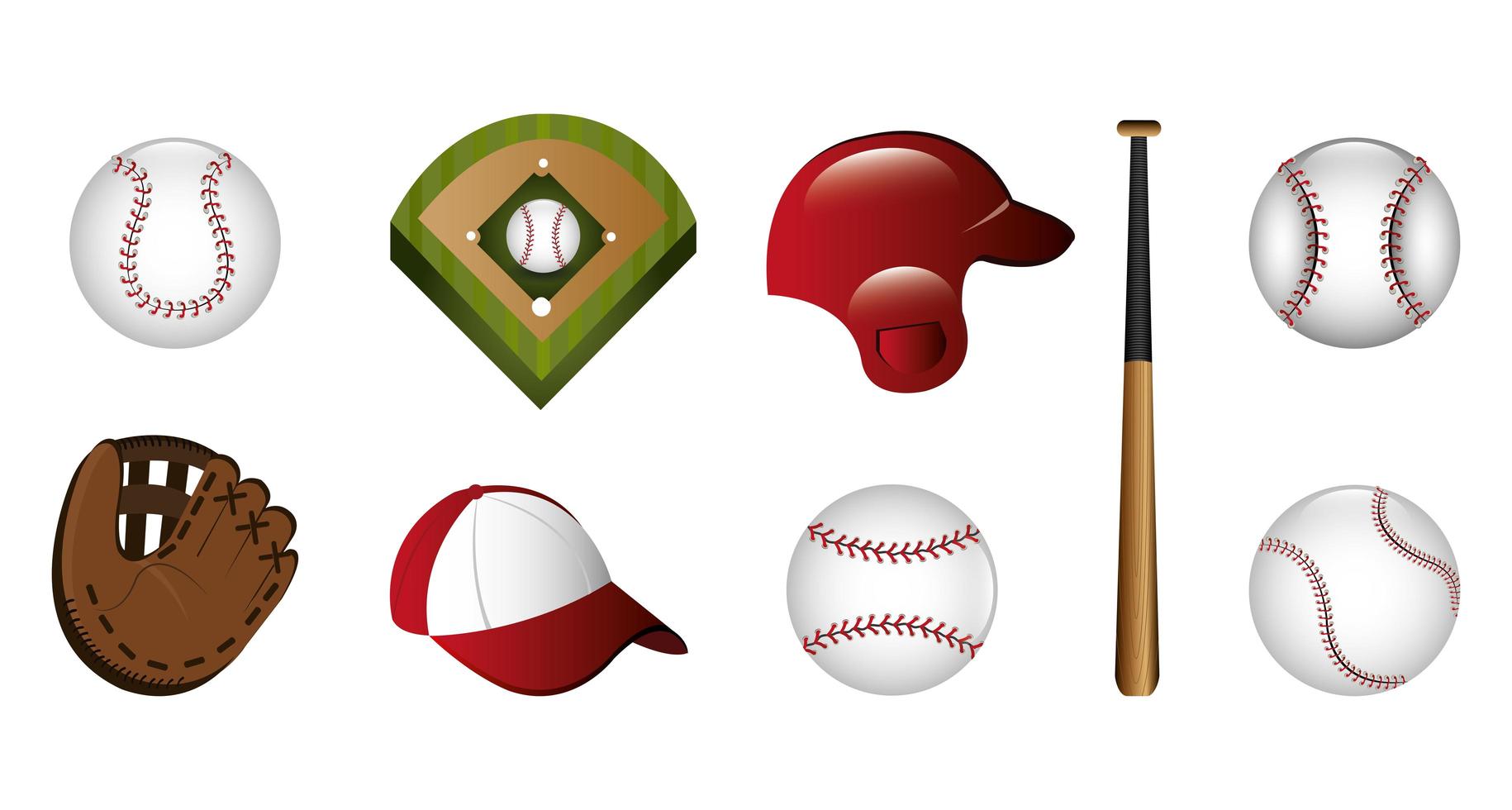 paquete de béisbol e iconos vector