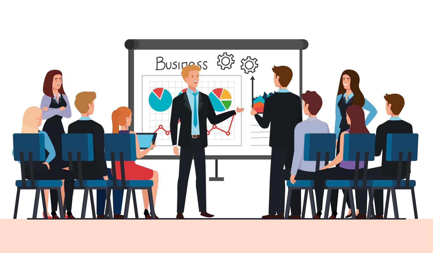 meeting of business people with infographic vector