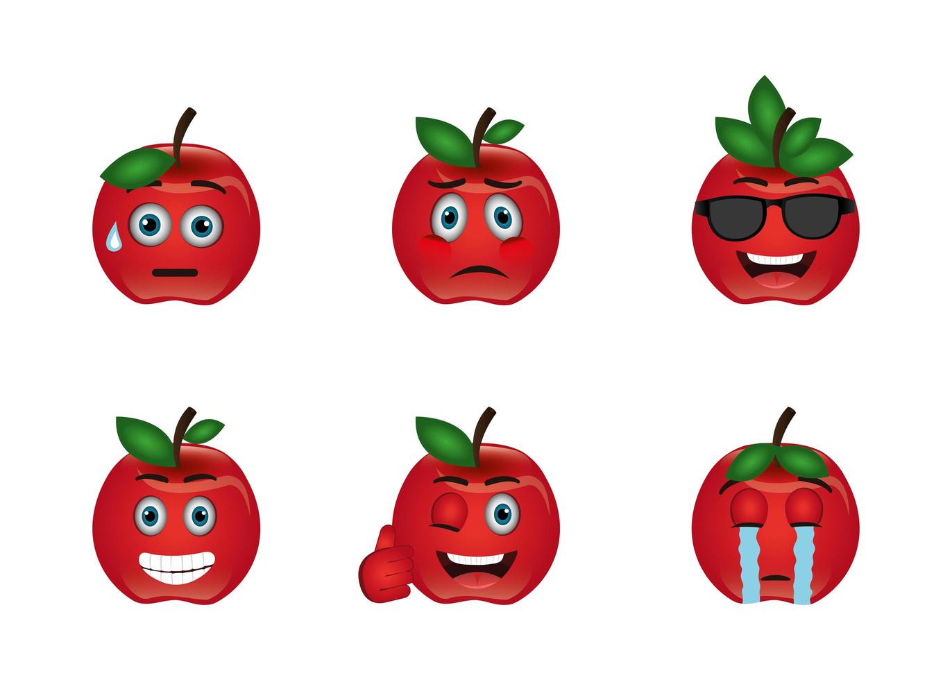 paquete de emoticonos manzanas expresiones vector