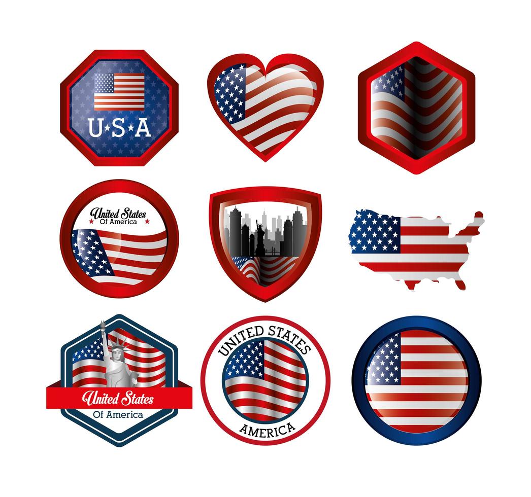 paquete de emblemas de los estados unidos de américa vector