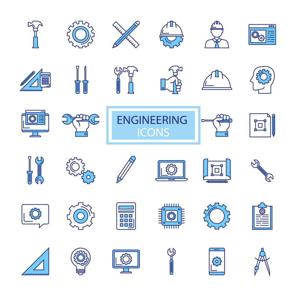 bundle of engineering set icons vector